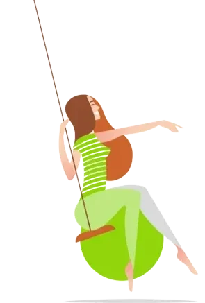 Illustrazione in stile Dimann di ragazza su altalena